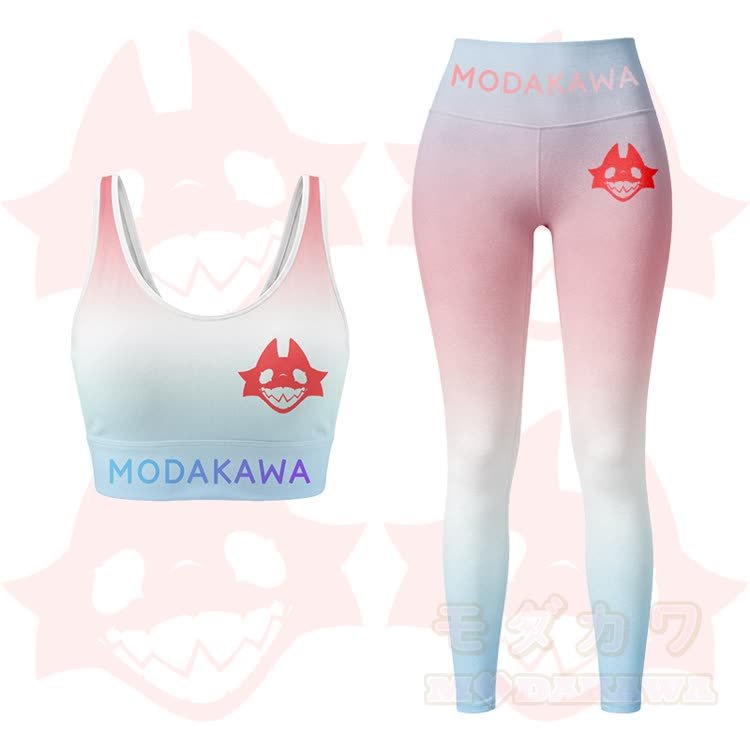 MODAKAWA X TiramisuRat Rat Graphic Gradient Sports Bra Top Leggings Matching Outfit - Pink Set - 5XL - image 10