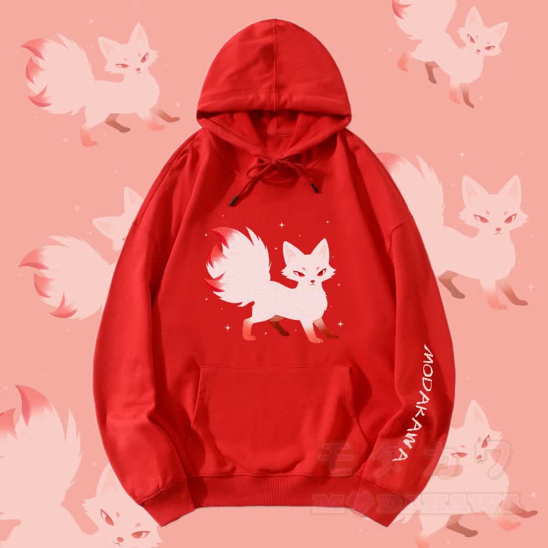 MODAKAWA Nine-tailed Fox Graphic Streetwear Pullover Hoodie - Red - 5XL - image 3