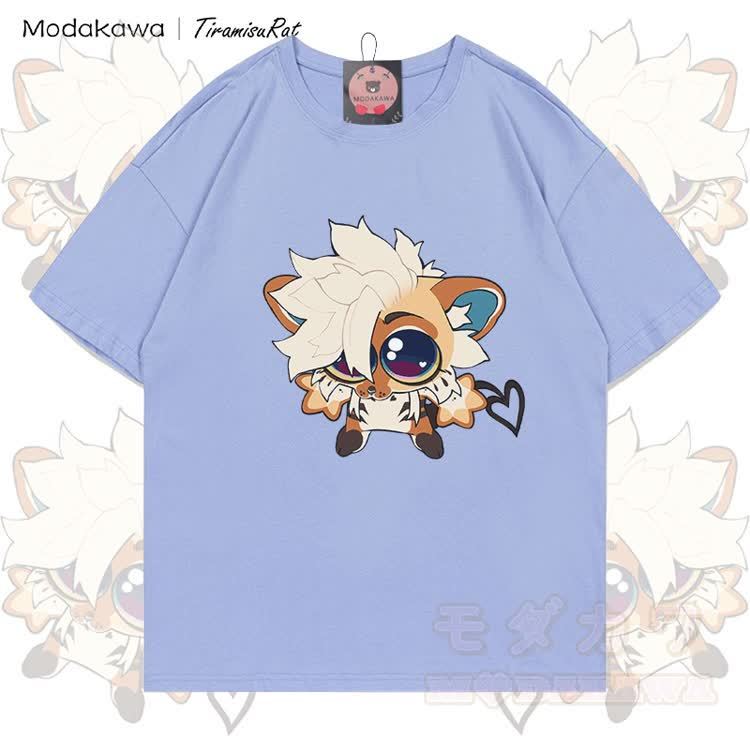 MODAKAWA X TiramisuRat Cute Rat Graphic 100% Cotton T-shirt - Dusty Blue - 5XL - image 5
