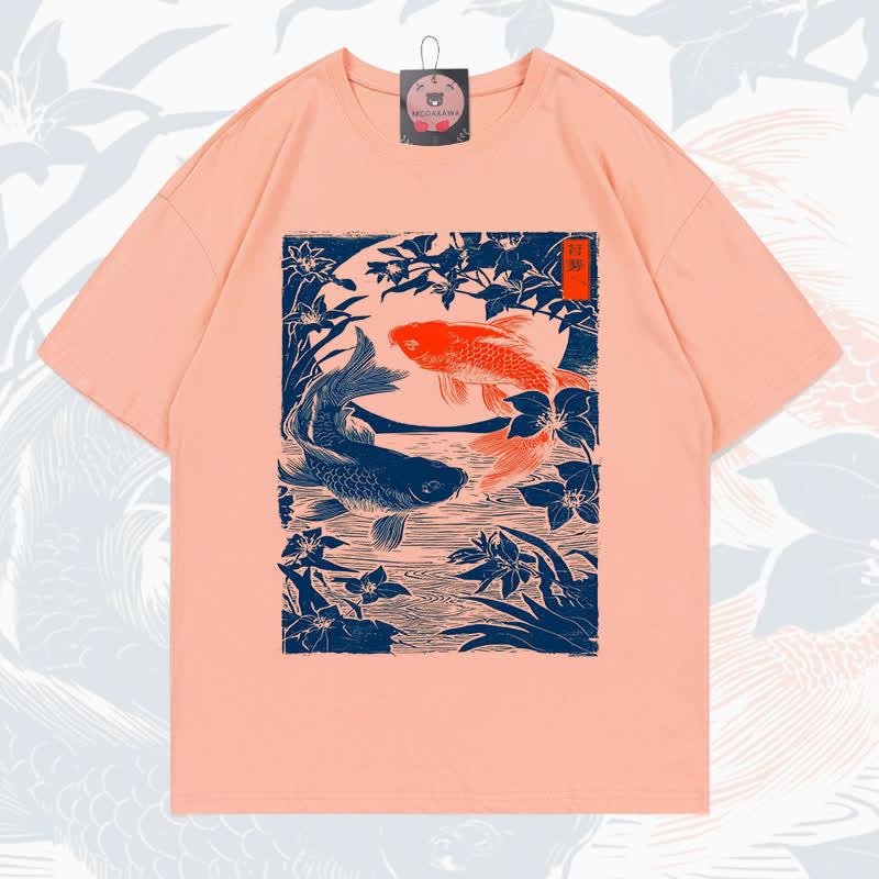 MODAKAWA Fish Print Short Sleeve T-Shirt - Coral Peach - 5XL - image 13