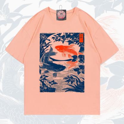 MODAKAWA Fish Print Short Sleeve T-Shirt - Coral Peach - 5XL - image 13