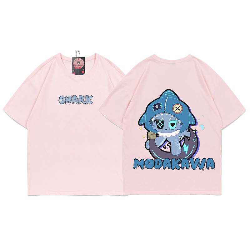 MODAKAWA Playful Shark Graphic Dark Aesthetic T-shirt - Pink - C - 5XL - image 12