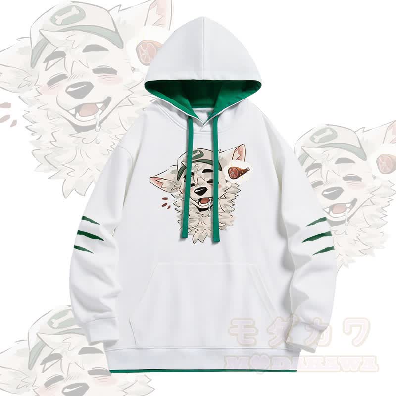 MODAKAWA X atka Fox Wants Meat Graphic Oversized Contrast Lining Pullover Hoodie - White - 4XL - image 2