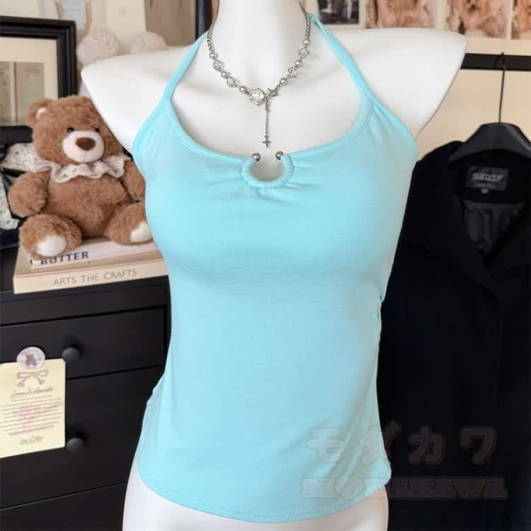 Butterfly Chain Backless Halter Top - Blue - One Size - image 17