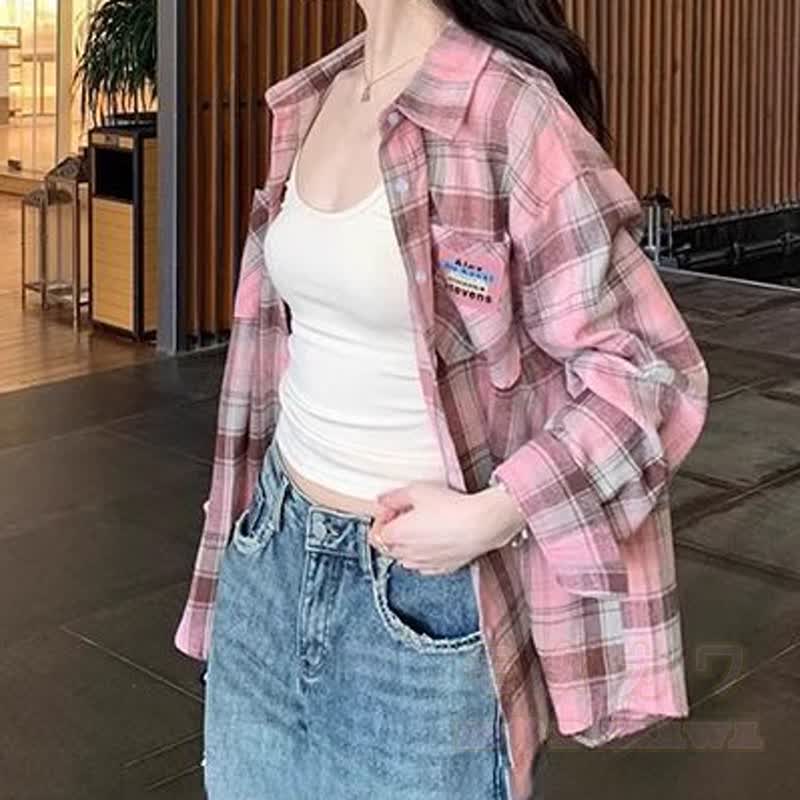  Casual Butterfly Print Tee Plaid Shirt Cargo Wide Leg Pants Three Pieces Set - Pink Shirt - 3XL - image 13