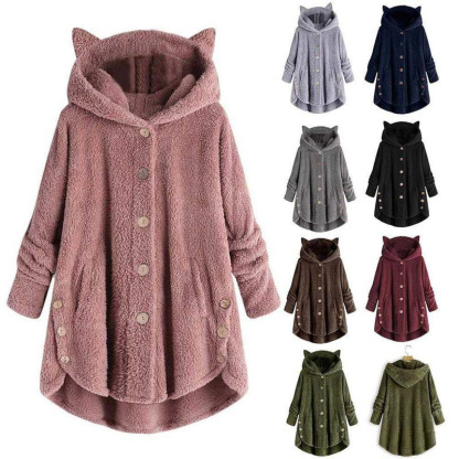 Kitty Ear Button Irregular Hooded Sweatshirt - image 12