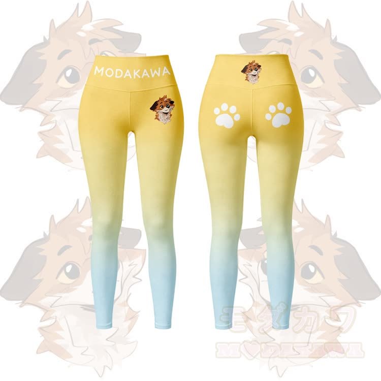 MODAKAWA X atka Fox Graphic Gradient Sports Bra Top Leggings Matching Outfit - Yellow Leggings - 5XL - image 7