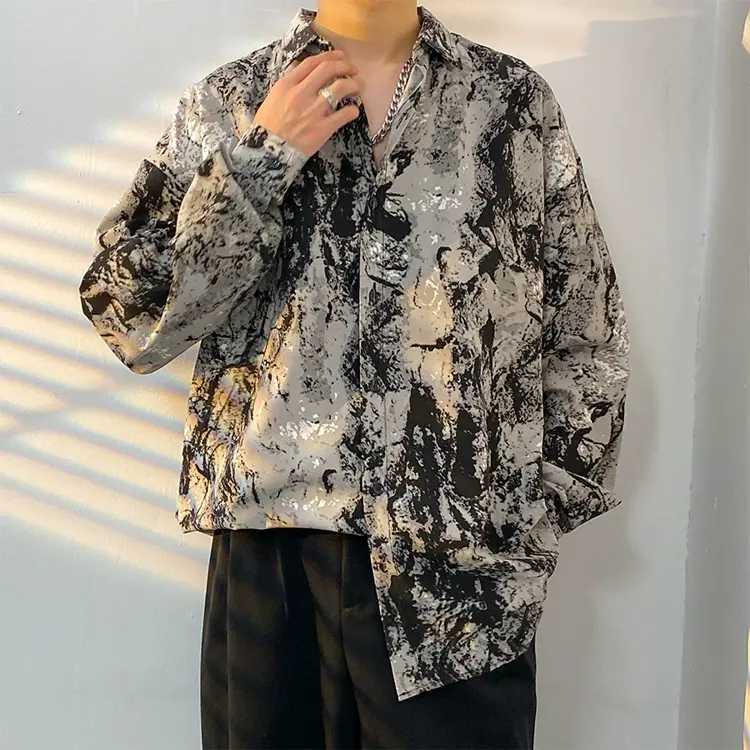 Men's Vintage Print Long Sleeve Button-Up Shirt - Multicolor P - 3XL - image 17