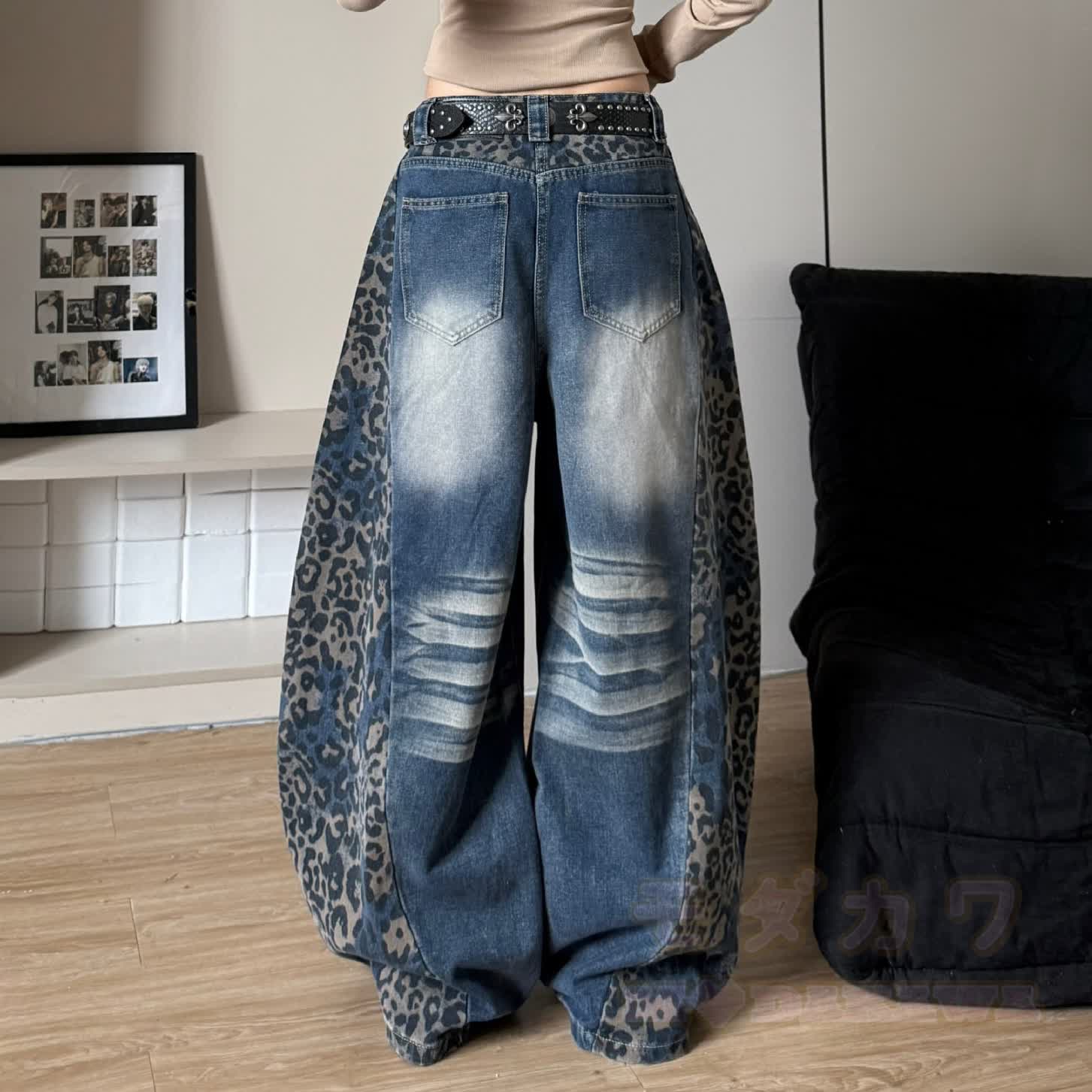 Vintage Leopard Print Wide Leg Jeans - image 5
