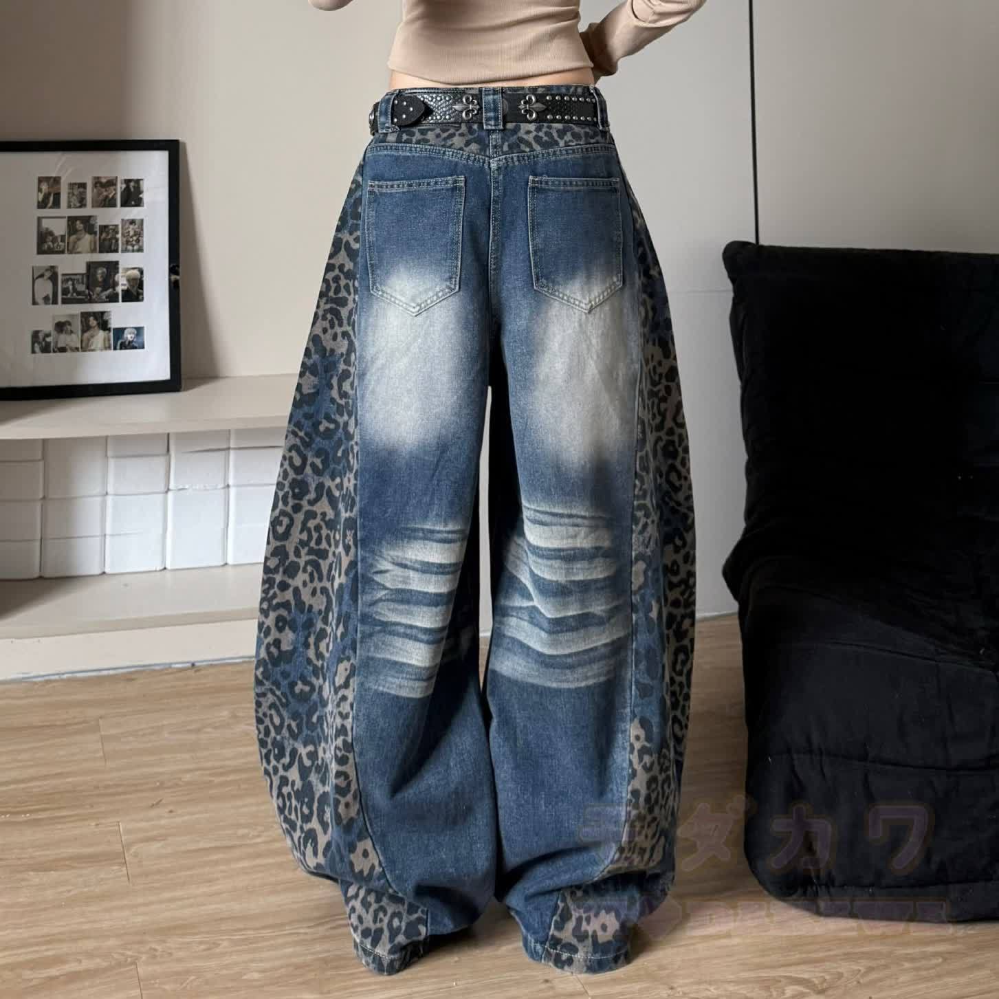 Vintage Leopard Print Wide Leg Jeans - image 5