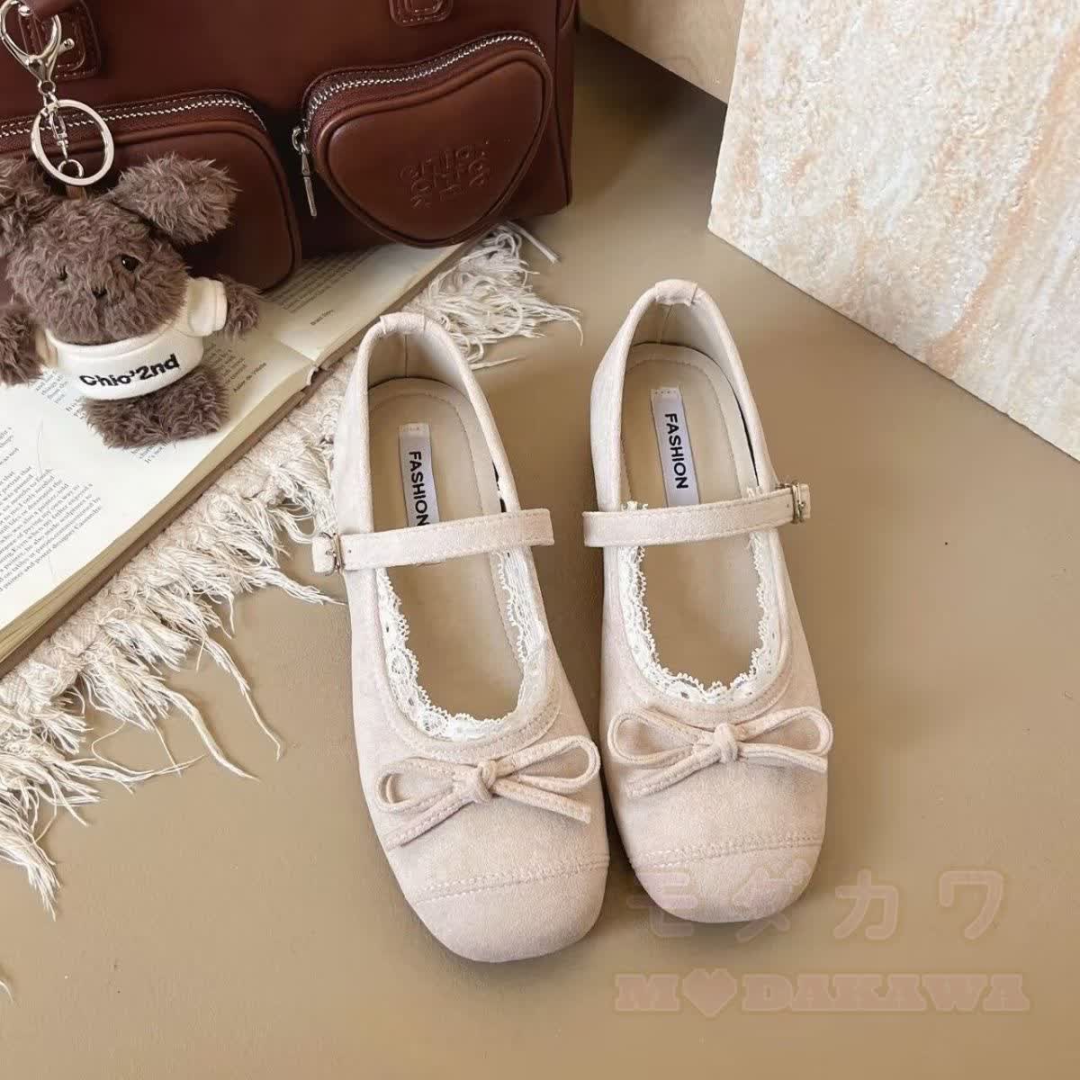 French Style Bow Mary Jane Soft-Soled Shoes - Apricot - 40 - image 4