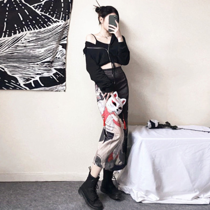 Vintage Fox Print Split Skirt - image 7