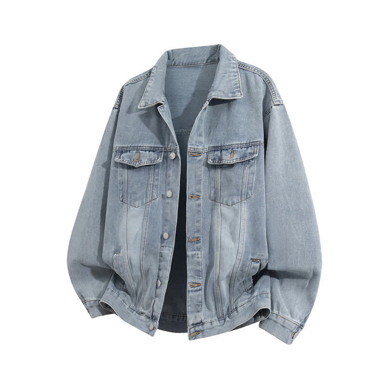 Vintage Casual Fake Two Piece Loose  Hooded Denim Jacket - Dark Blue C - 3XL - image 12