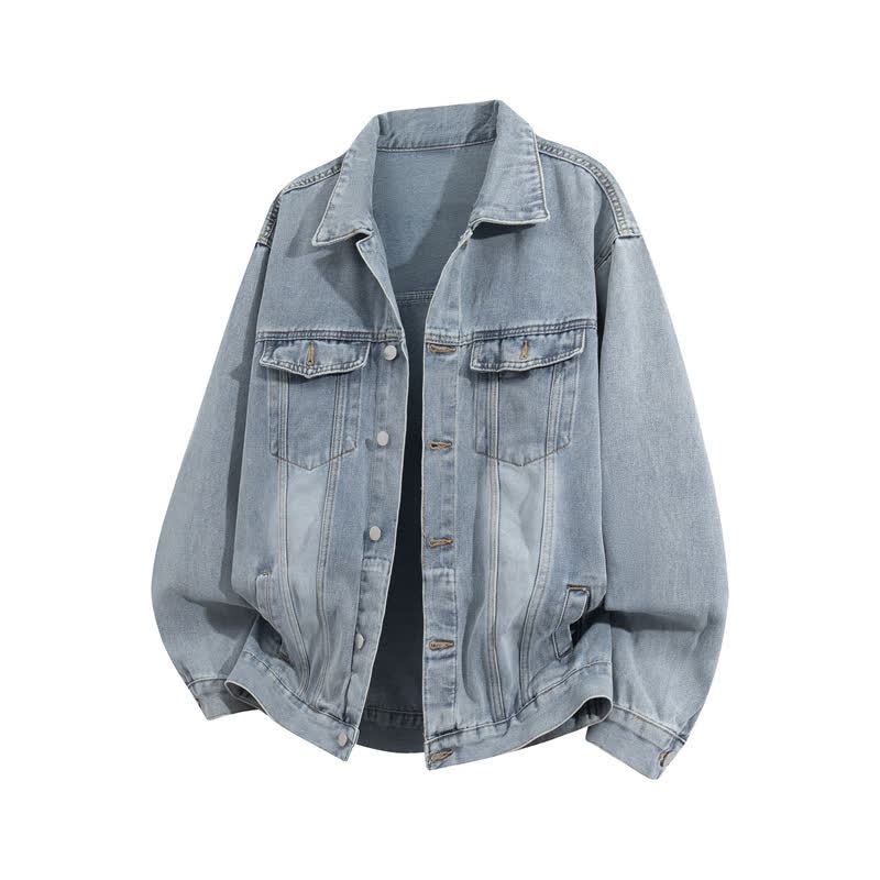 Vintage Casual Fake Two Piece Loose  Hooded Denim Jacket - Dark Blue C - 3XL - image 12