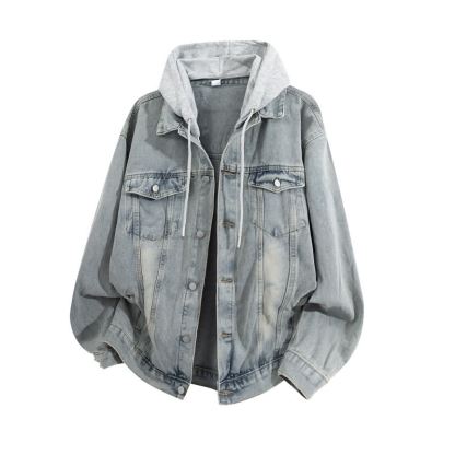 Vintage Casual Fake Two Piece Loose  Hooded Denim Jacket - Light Blue A - 3XL - image 7