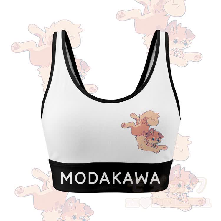MODAKAWA X popipeko Cute Puppy Graphic Crop Tank Sport Top Shorts Bikini Matching Outfit - White Top - 5XL - image 5