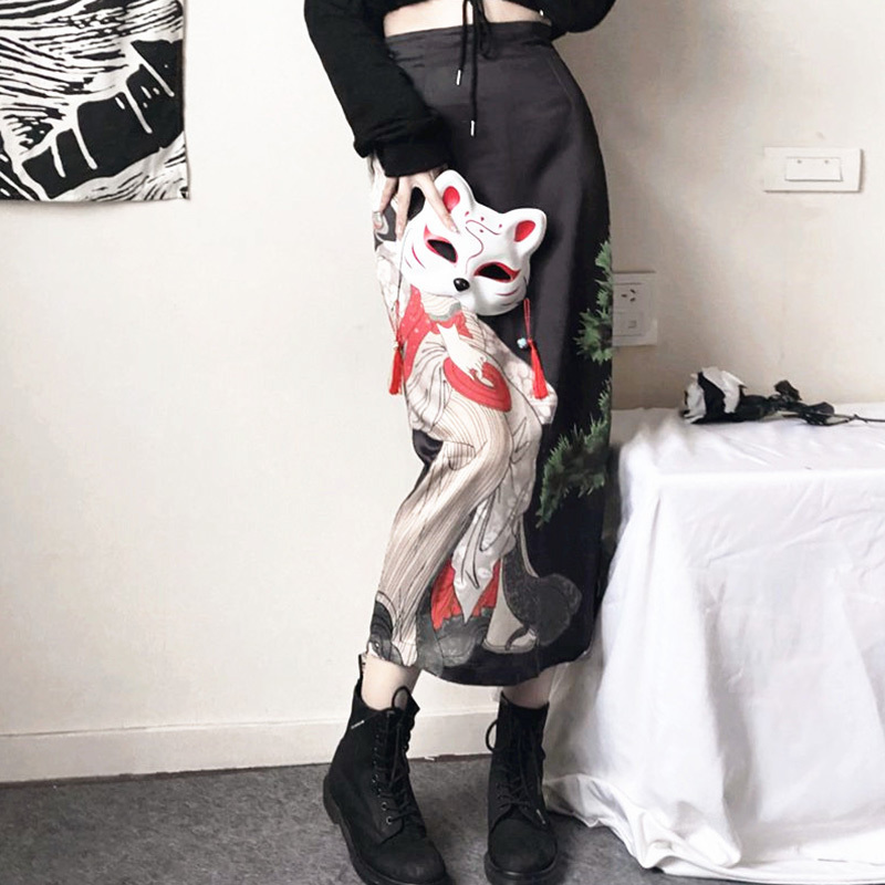 Vintage Fox Print Split Skirt - image 3