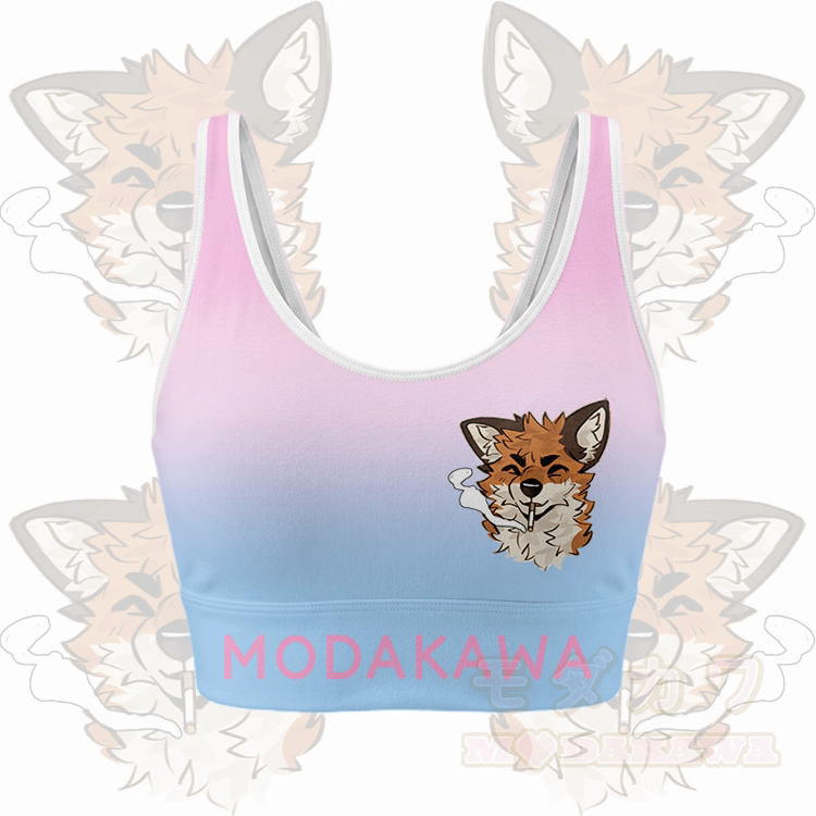 MODAKAWA X atka Smoking Fox Graphic Gradient Sports Bra Top Leggings Matching Outfit - Pink Top - 5XL - image 5