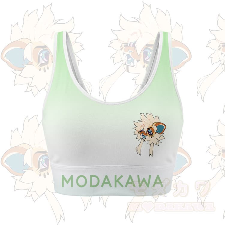 MODAKAWA X TiramisuRat Fluffy Rat Graphic Gradient Sports Bra Top Leggings Matching Outfit - Green Top - 5XL - image 5