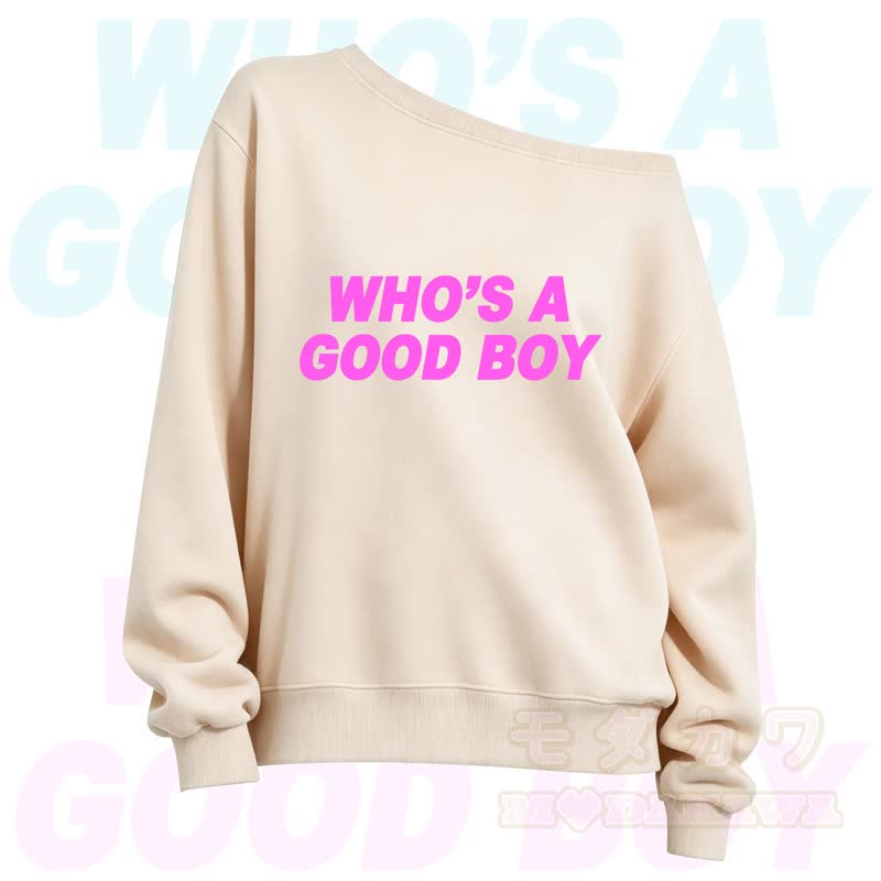 MMODAKAWA Who's A Good Boy Slant Shoulder Long Sleeve Sweatshirt - Apricot - 3XL - image 6