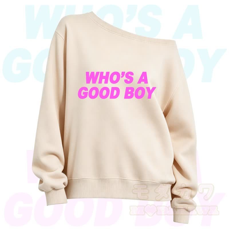 MMODAKAWA Who's A Good Boy Slant Shoulder Long Sleeve Sweatshirt - Apricot - 3XL - image 6