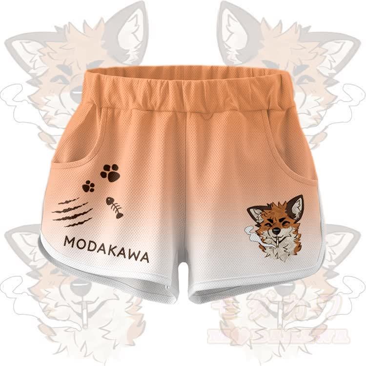 MODAKAWA X atka Smoking Fox Graphic Crop Tank Sport Top Shorts Bikini Matching Outfit - Orange Shorts - 5XL - image 9