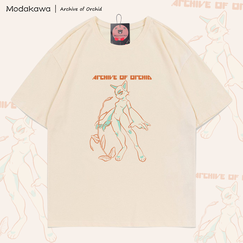 MODAKAWA X Archive of Orchid Cat Girl Graphic 100% Cotton T-shirt - Apricot - 5XL - image 3