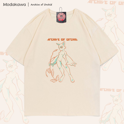 MODAKAWA X Archive of Orchid Cat Girl Graphic 100% Cotton T-shirt - Apricot - 5XL - image 3