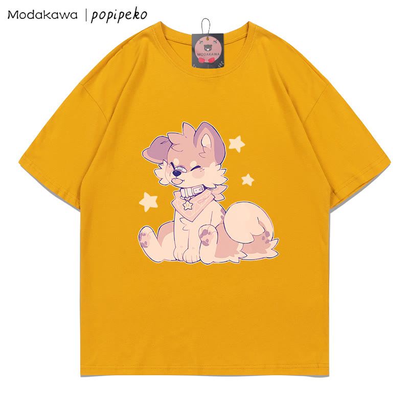 MODAKAWA X popipeko Puppy Print T-shirt - Dark Yellow - 5XL - image 6