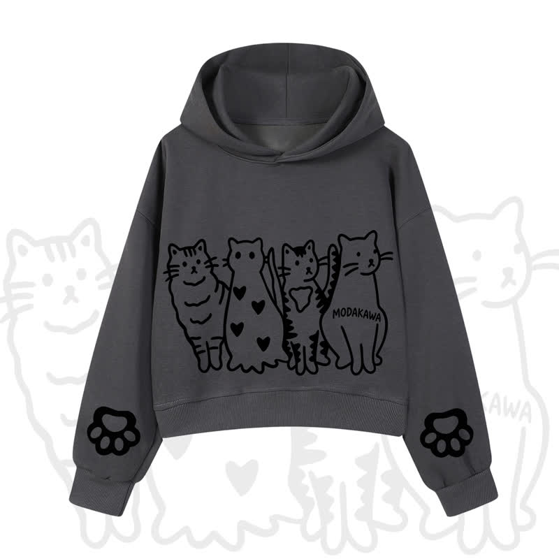 MODAKAWA Cute Cats Paw Sleeves Cropped Cotton Hoodie - Dark Grey - 3XL - image 7