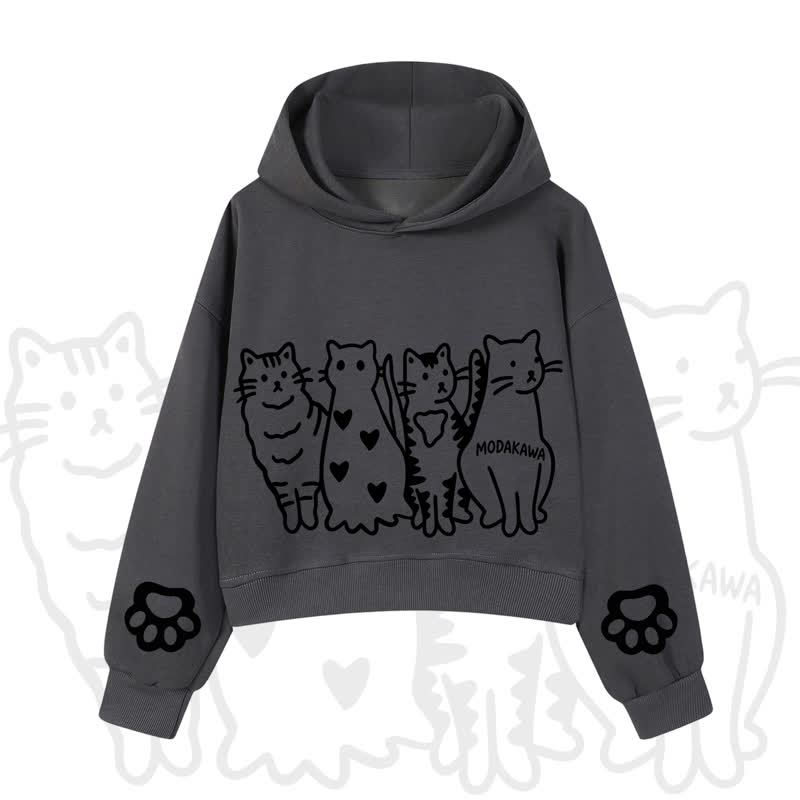 MODAKAWA Cute Cats Paw Sleeves Cropped Cotton Hoodie - Dark Grey - 3XL - image 7