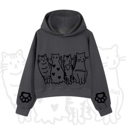MODAKAWA Cute Cats Paw Sleeves Cropped Cotton Hoodie - Dark Grey - 3XL - image 7