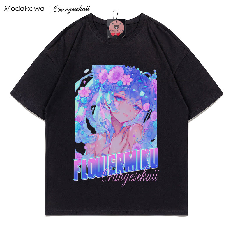 MODAKAWA X orangesekaii flowermiku Print T-shirt - Black - 5XL - image 3