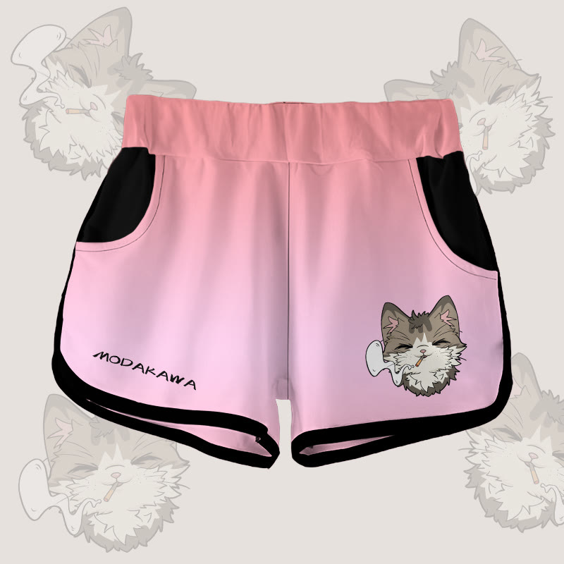MODAKAWA Gradient Smoking Cat Graphic Shorts - Pink - 5XL - image 2