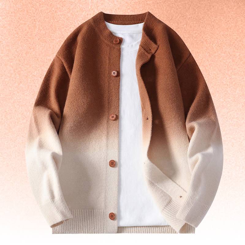 Gradient Knit Cardigan Sweater Corduroy Pants Two Pieces - Khaki Sweater - 4XL - image 9