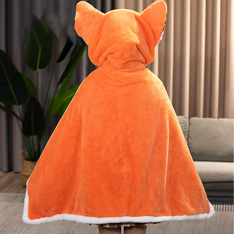 Cartoon Cute Fox Plush Wearable Hooded Blanket - image 4