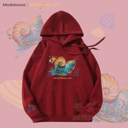 MODAKAWA X  INVERTOUCH_ART Seashell Bee Graphic Fleece Lined Hoodie - Red - 5XL - image 5