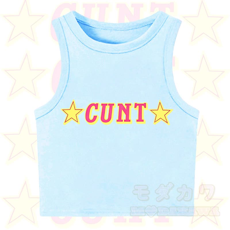 MODAKAWA CUNT Star Print Casual Cropped Tank Top - Blue - XL - image 8