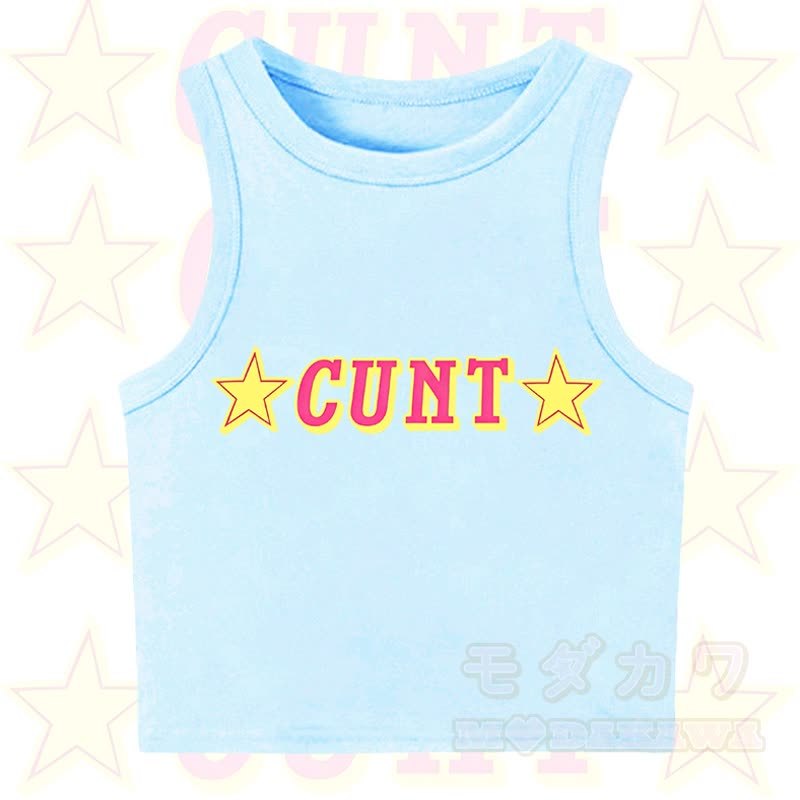 MODAKAWA CUNT Star Print Casual Cropped Tank Top - Blue - XL - image 8