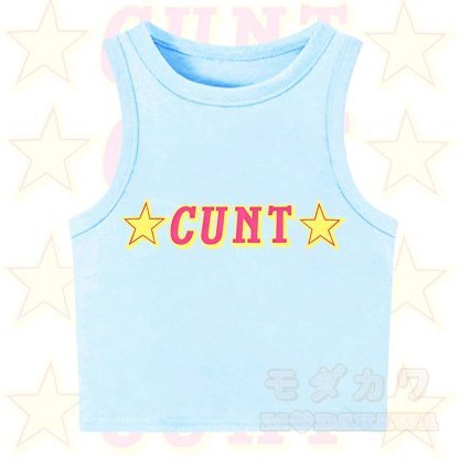 MODAKAWA CUNT Star Print Casual Cropped Tank Top - Blue - XL - image 8