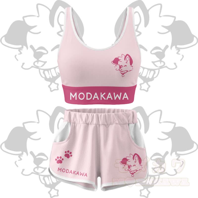 MODAKAWA X popipeko Puppy Graphic Crop Tank Sport Top Shorts Bikini Matching Outfit - Pink Set - 5XL - image 15