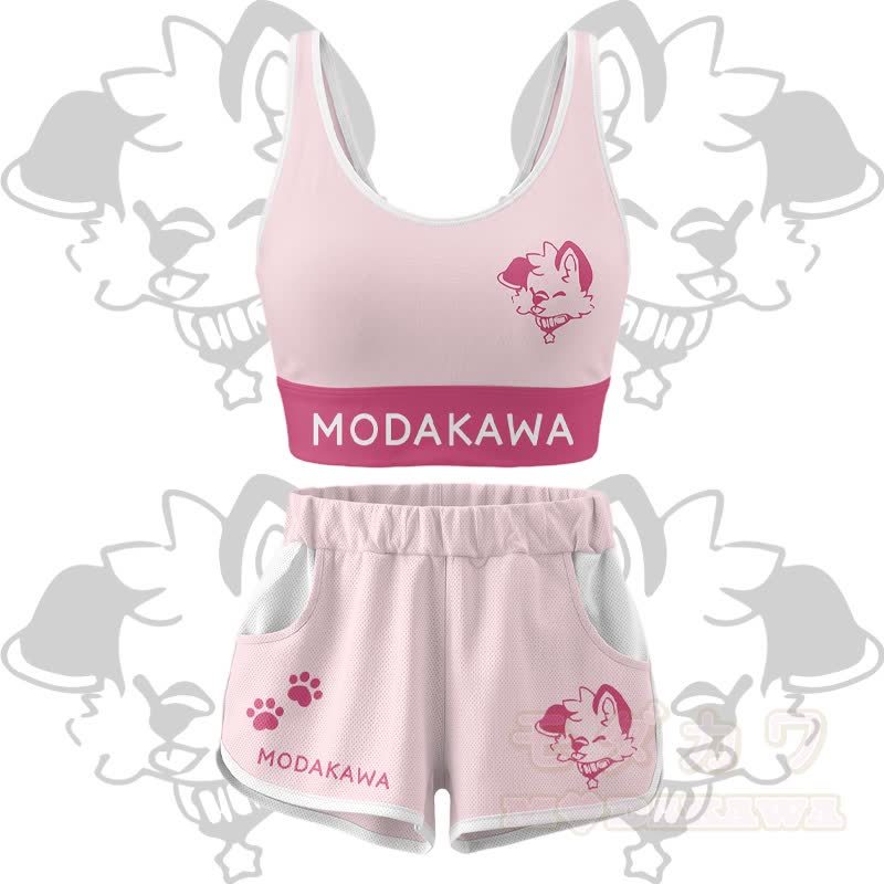 MODAKAWA X popipeko Puppy Graphic Crop Tank Sport Top Shorts Bikini Matching Outfit - Pink Set - 5XL - image 15