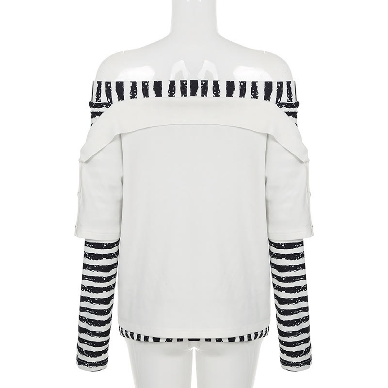 Y2K Graphic Striped Off Shoulder Long Sleeve Top - image 5