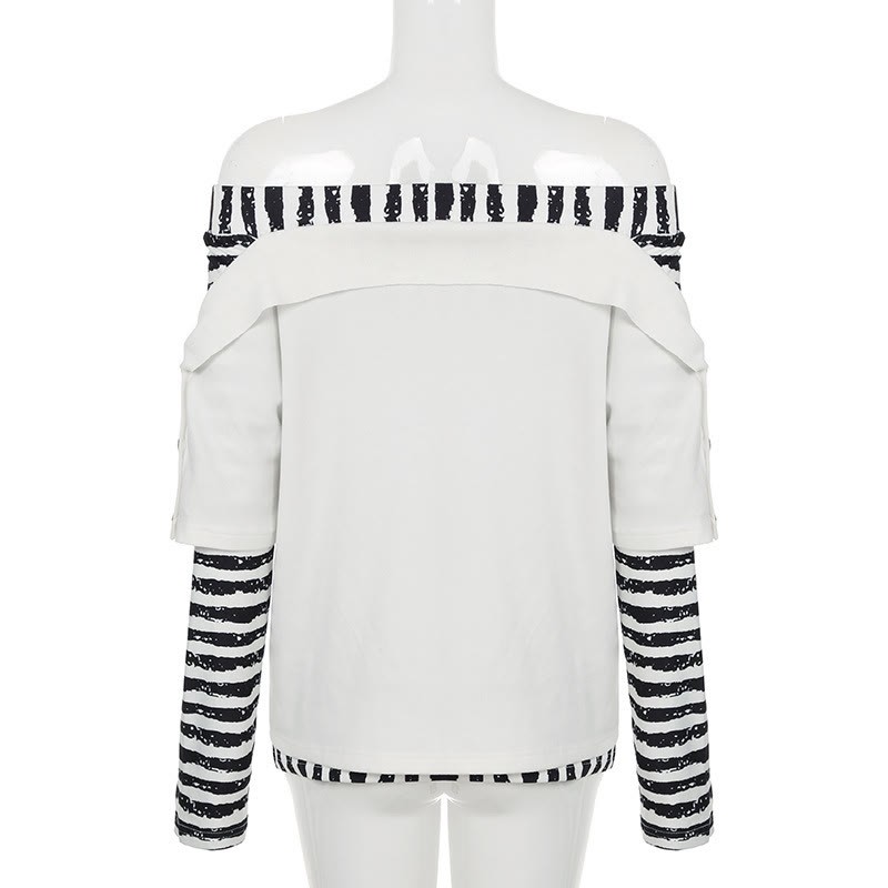 Y2K Graphic Striped Off Shoulder Long Sleeve Top - image 5
