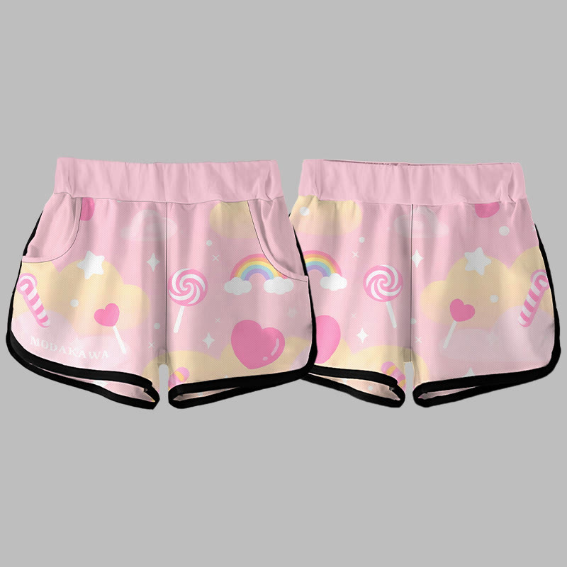 Modakawa Candy Rainbow Love Print Casual Shorts - image 3