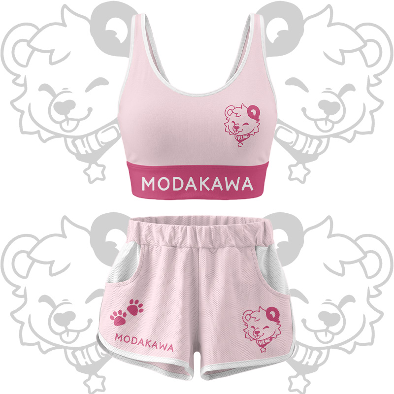 Bear Graphic Crop Tank Sport Top Shorts Bikini Modakawa Matching Outfit - Pink Set - 5XL - image 15