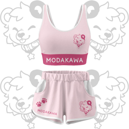 Bear Graphic Crop Tank Sport Top Shorts Bikini Modakawa Matching Outfit - Pink Set - 5XL - image 15