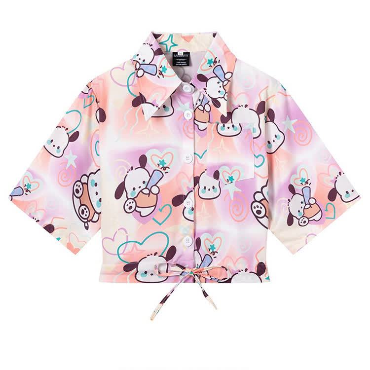 Animal Print Short Sleeve Button-Up Shirt - Multicolor L - L - image 13