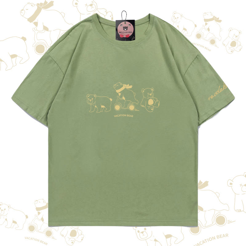 VACATION BEAR Graphic Modakawa Cotton T-shirt - Green - 5XL - image 4