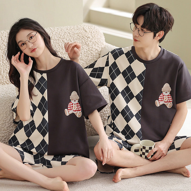 Girlfriend Boyfriend Cartoon Bear Print Colorblock Pajamas Set - D - Men - 3XL - image 4